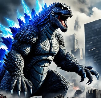 Iconic blue energy beam and the distinctive spines on Godzilla's back