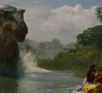 T-Rex attacks a life raft.