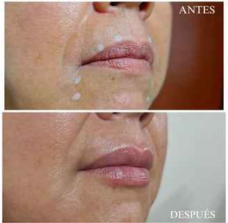 Ácido hialurónico hidratación labios antes y después