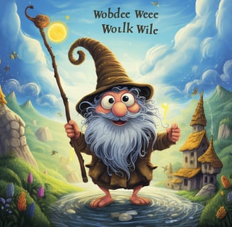a wizard gnome with a hat and a wand