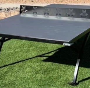St. George Powder Coating powder coated steel metal outdoor ping pong table in grey and black 