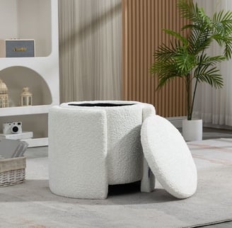 A multi-storage ottoman in white color