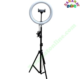 26cm ring light with 7ft tripod stand and metal phone holder, 3 color light modes for makeup and vid