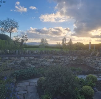 Dry stone wall with beautiful view ofnthe malvern hills