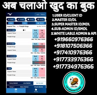 ONLINE CRICKET BETTING ID AVAILABLE DL MDL SMDL MASTER ID SUPER MASTER ID ADMIN ID AVAILABLE 