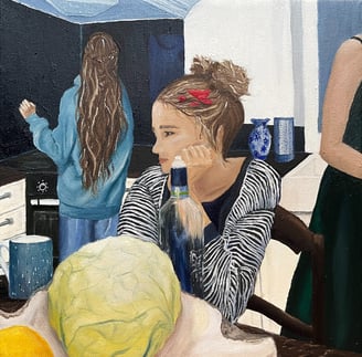 artwork of a woman sitting at a table
