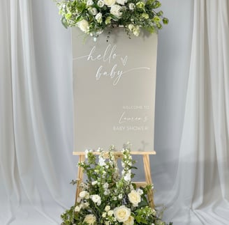 Baby shower welcome sign with flowers