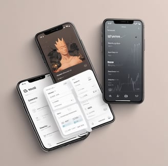 A web page featuring a promotional message about creating mobile apps from data. The headline text emphasizes transforming data into beautiful, powerful mobile applications. Below the headline, there is an image of a smartphone interface displaying app previews with a toolbar and menu options. The user interface is sleek and modern with a soft pastel background gradient.