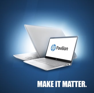 Flyer de laptop HP con la frase "Make it matter"