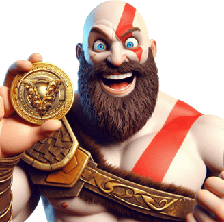 happy and excited kratos holding a VSTM token