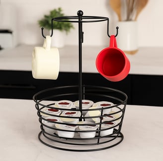 Rotating modular coffee capsule and cup storage organizer – steel countertop system