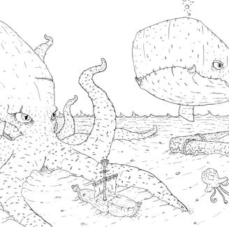 Ink drawing under the sea