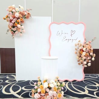 Engagement floral backdrop with the straight ripple and curved panel