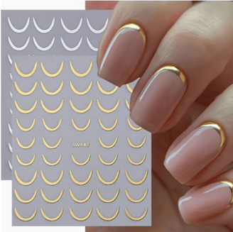 Pegatinas de uñas en forma de media luna con acabado dorado francés de 3D 