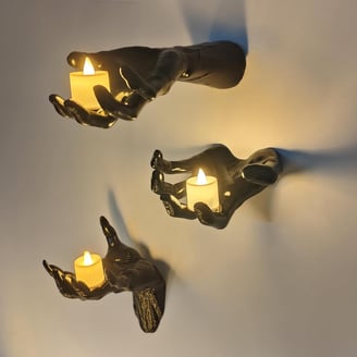 Wall Mounted Creepy Reaching Hands with Lighted Candles, Life-Sized Horror Hands for Gothic Wall Dec