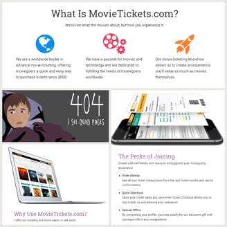 Preview image of Glen Cadorette's UX copywriting sample for MovieTickets.com.