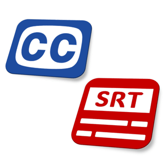 Closed Caption (CC) and SubRip Subtitle (SRT) logos representing captioning and subtitling services