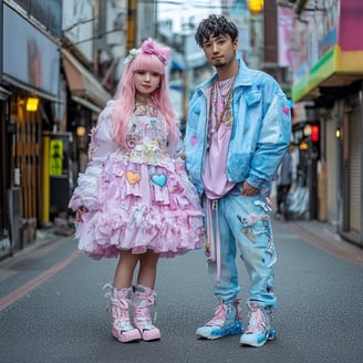 Harajuku Decora Outfit: Baggy Jeans Colorful Dresses and Accessories