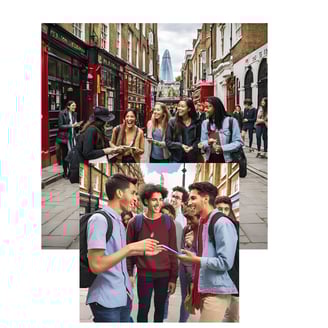 a group of people standing around a group of people