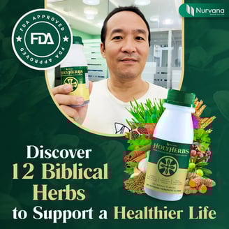 a man holding a bottle of herbs and a bottle of herbs