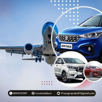 Airport cabs and car rental vehicles available at major airports in Prayagraj, Lucknow, and Varanasi, offering pickup and dro