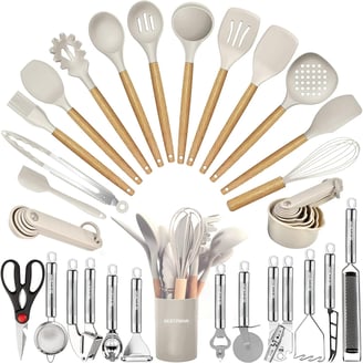 a collection of kitchen utensils and silicone utensils