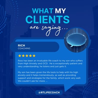 Review from parent of one to one coaching speaking highly of Ross delivering life coaching services.