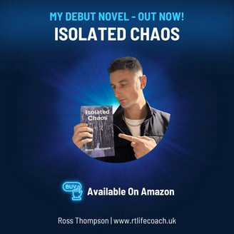 Ross holding his debut novel, Isolated Chaos, a teenage drama available to buy now from Amazon.