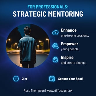 Young person looking lost staring at the street, coaching and mentoring training session logo.