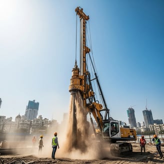 Large rotary piling rig executing foundation drilling at high rise site in Navi Mumbai