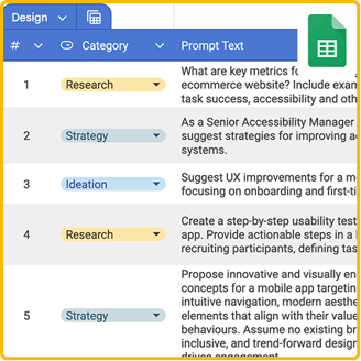 Screenshot of the prompt spreadsheet