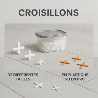 Croisillons, de différentes tailles, plastiques ou PVC