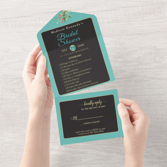 a person holding a card with a blue and white invitation