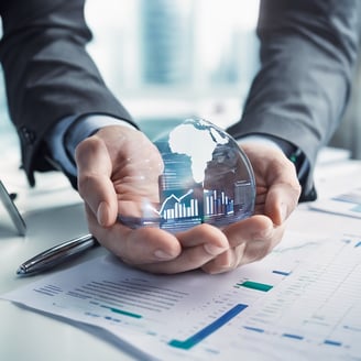 a financialy secured person holding a glass globe in their hands