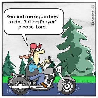 Christian biker praying while riding.