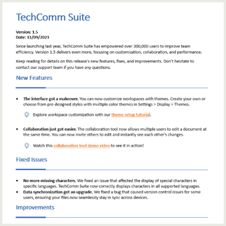Preview image of Glen Cadorette's Release Notes sample.