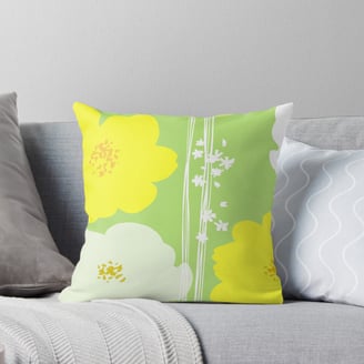 Peony flowers: Yellow White Throw Pillow