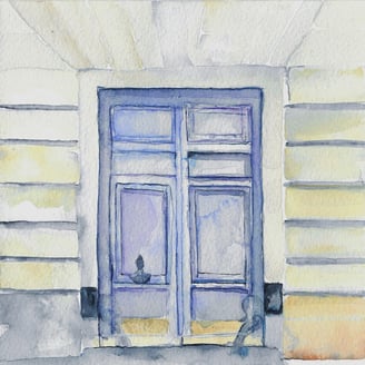 Greyish Blue Doors of Paris Contemporary Watercolor Artist Weronika Herve
