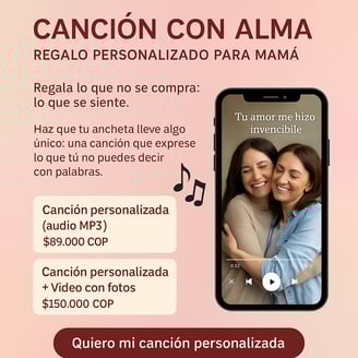 Banner promocional para el Día de la Madre con el mensaje "Tu amor me hizo invencible", invitando a regalar una canción perso