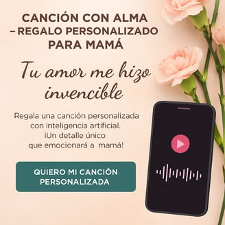 Banner promocional para el Día de la Madre con el mensaje "Tu amor me hizo invencible", invitando a regalar una canción perso