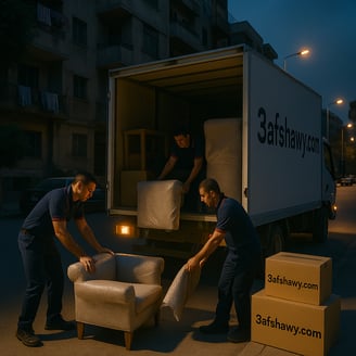 ونش رفع حديث تابع لشركة عفشاوي يستخدم لنقل العفش في الأدوار العليا