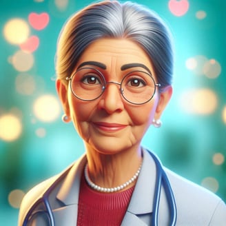 a cartoon character of a woman in a doctor's coat