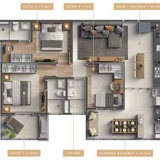 PLANTA 85m² 3 DORMITÓRIOS SPECIALE VILA EMA