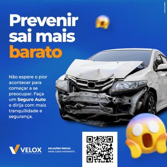 Carro batido em acidente de trânsito. Prevenir sai mais barato com Seguro Auto da Corretora Velox