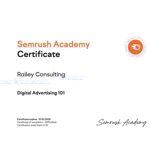 Digital Marketing Certification Awarded to Railey Consulting