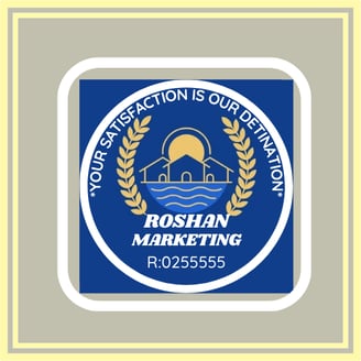 a blue and white sign that says roshan marketing