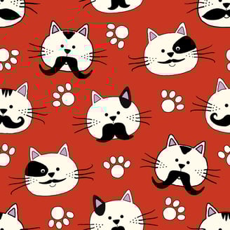 a cat with mustaches and mustaches on a red background