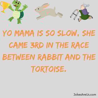 Yo mama is so slow, she came 3rd in the race between rabbit and the tortoise. Yo mama jokes