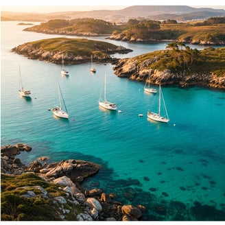 Voiliers au mouillage aux Iles Cies en Galice