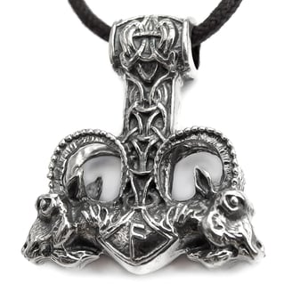 Large Thor Hammer Mjolnir Necklace in Sterling Silver. Odins Viking Pendant with Thors Goats and Runes - Mens Pagan Nordic 